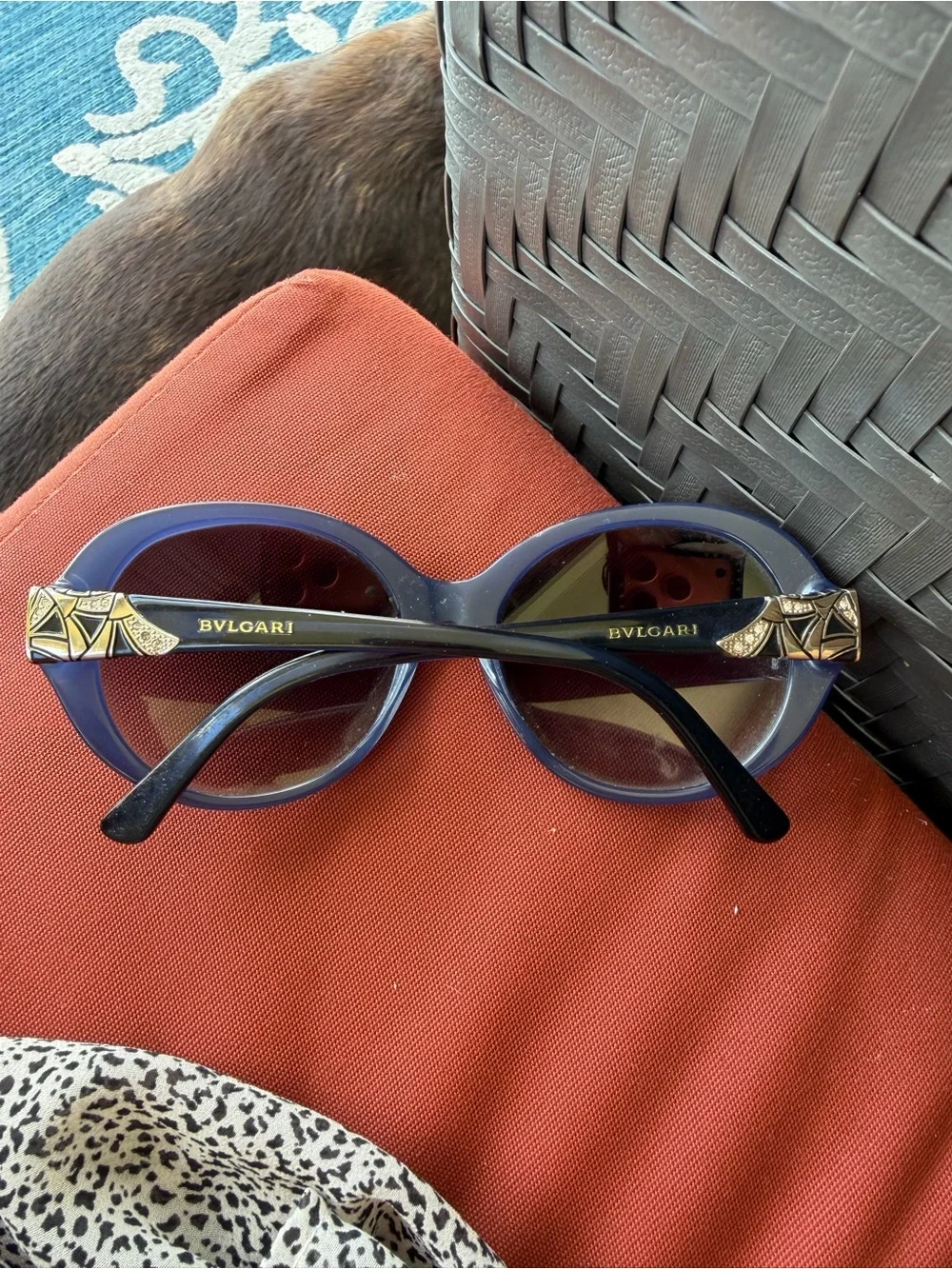 Bulgari Women's Blue Oval Sunglasses with Dark Lenses